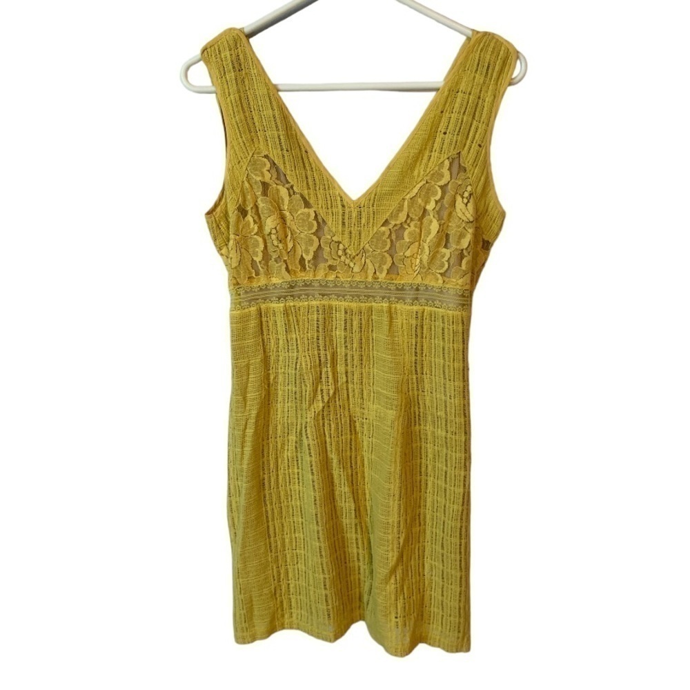 Tracy Reese Yellow Lace Knit Dress Sleeveless V-Neck Fit & Flare Size 8